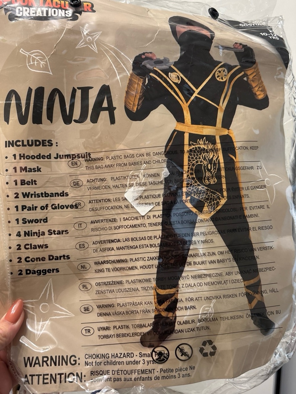 Golden Black Ninja Kids Costume - Hooded Jumpsuit with Mask and Accessories